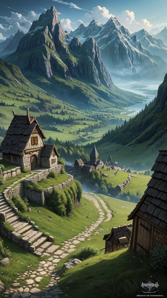 Wikinger Dorf, Fantasy Landscape, RPG art style, Fantasy Art