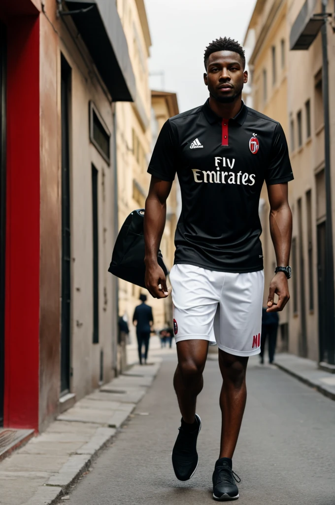 Black man with Milan shirt walking