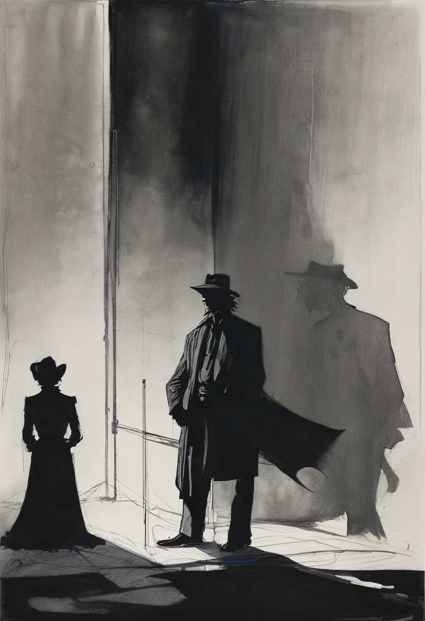 Draw a shadowy, indistinct figure standing next to a person's bed, in a dark room, with a faint moonlight coming through the window. The person is lying down, paralyzed, with a fearful expression on his face."