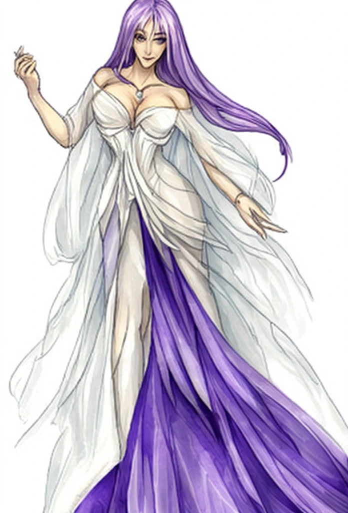 "Colorie ce dessin d'une sirène avec un style réaliste avec robe transparente longue et sexy. Utilise des nuances de violet pour ses cheveux , en ajoutant des reflets et des ombres pour donner de la profondeur et de la texture. Pour sa peau, utilise des tons naturels, avec des dégradés subtils pour les ombres et les lumières. Les écailles sur son dos doivent être dorées ou cuivrées, avec des reflets métalliques pour les faire ressortir. Ajoute des détails réalistes aux éléments aquatiques, comme des gouttes d'eau sur sa peau et des effets de lumière pour simuler un environnement sous-marin."