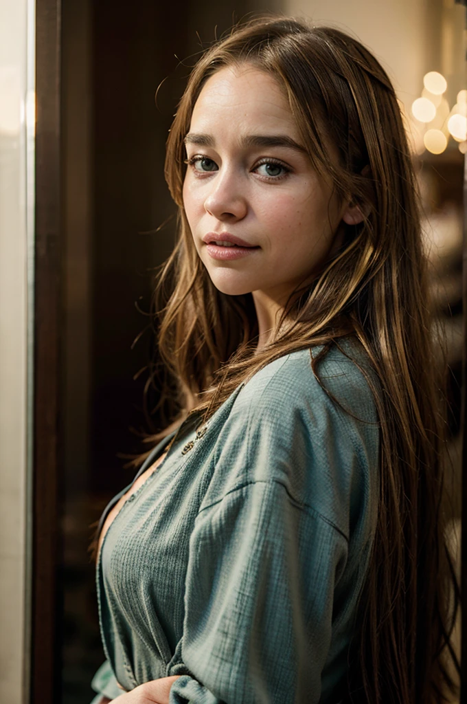 emilia clarke with long hair with colorful highlights