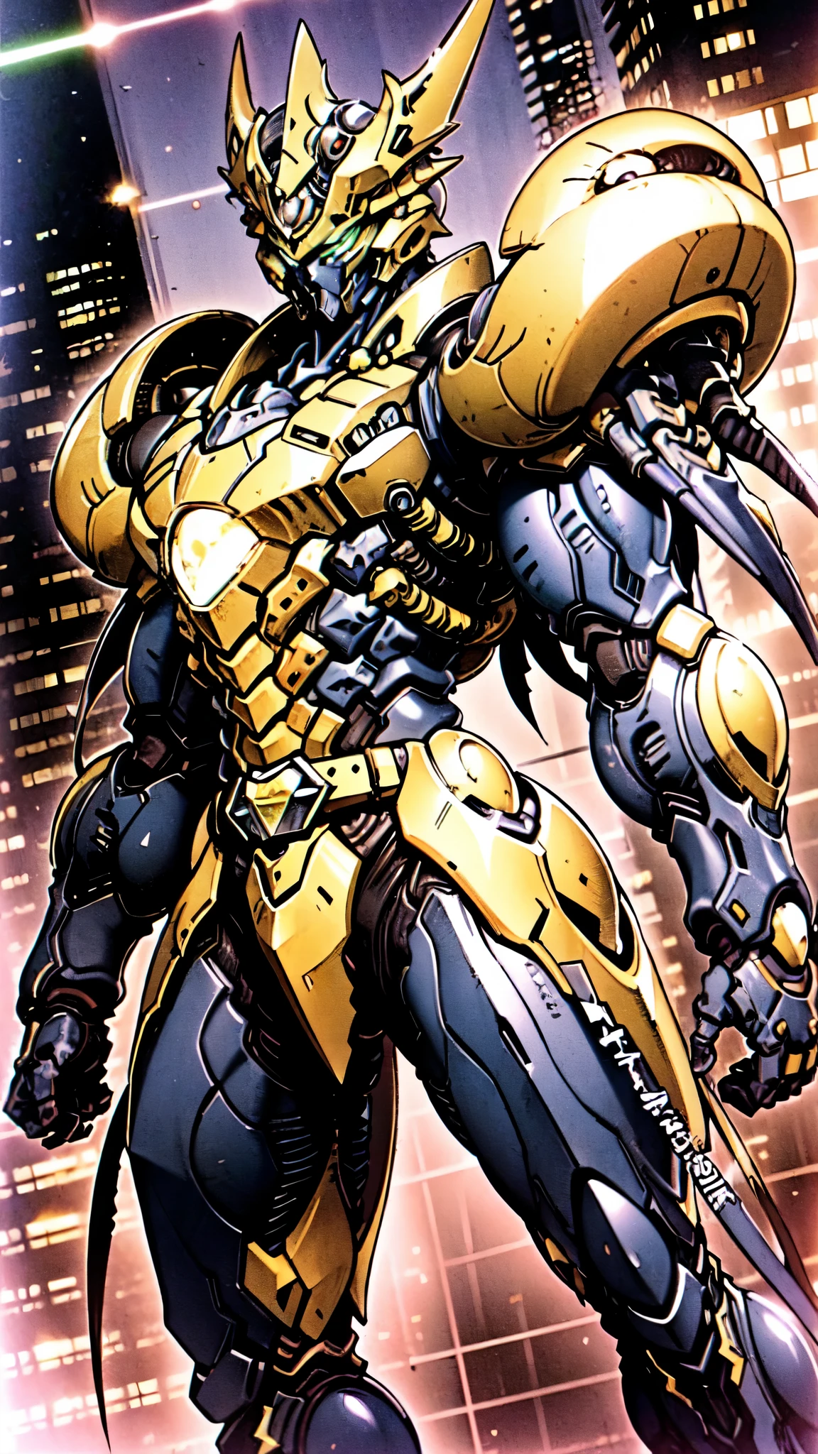 (masterpiece:1.5, best quality:1.5, extremely delicate:1.5, foreshortening:1.5, dynamic angle:1.5), a man wearing a full-face helmet, a fantasy-style biotech armored combat suit, green eyes, (a composite layered chest armor), fully enclosed shoulder guards, matching arm and leg guards, the belt is adorned with neon circuitry, (the color scheme is primarily red glow with green and white accents), the design balances heavy with agility, a high-tech bio-mecha armor, (Armor Concept Inspired by neon Cyberpunk, stand on the top of a skyscraper in a futuristic sci-fi city), this character embodies a finely crafted fantasy-surreal style armored hero in anime style, exquisite and mature manga art style, (element, plasma, energy, the armor glows), ((male:1.5)), metallic, high definition, highres, ultra-detailed, ultra-fine painting, professional, perfect body proportions, golden ratio, anatomically correct, symmetrical face, extremely detailed eyes and face, high quality eyes, creativity, RAW photo, UHD, 32k, Natural light, cinematic lighting, masterpiece-anatomy-perfect