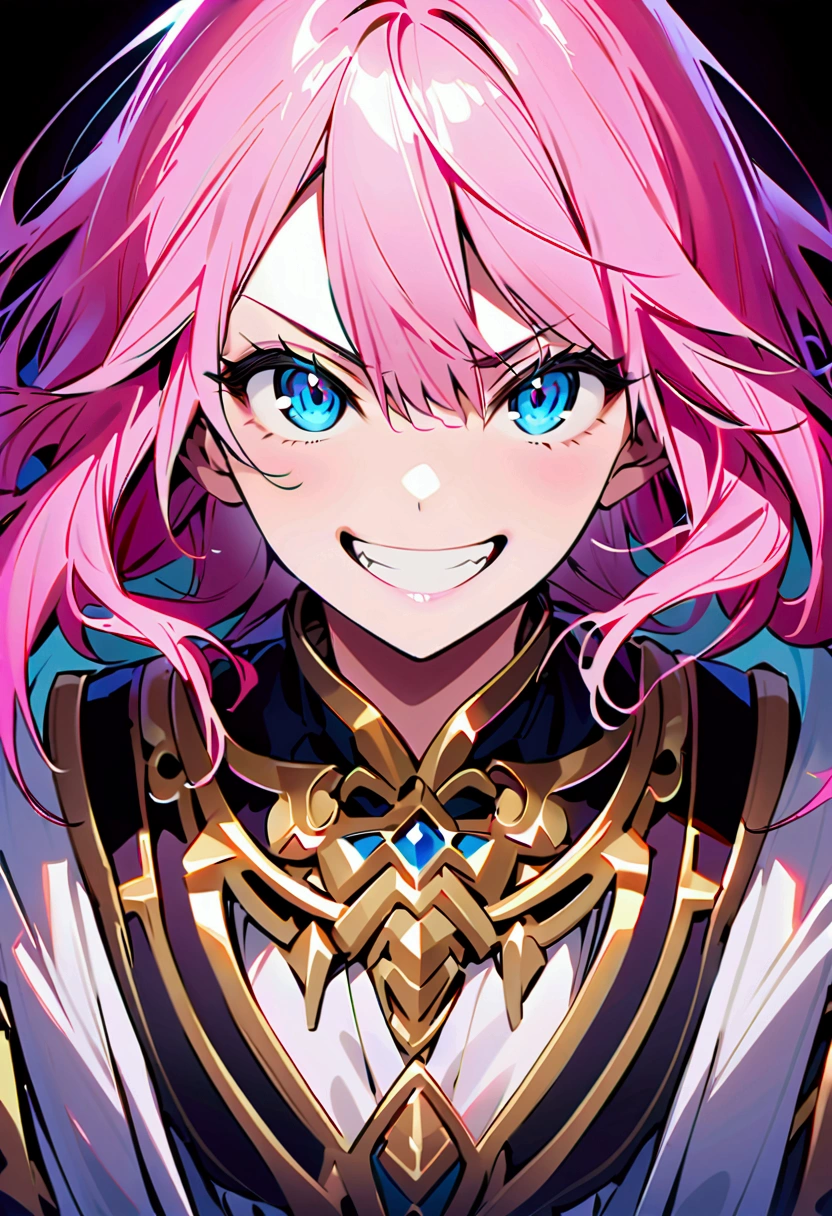 noble、Pink Hair、blue eyes、Grin
