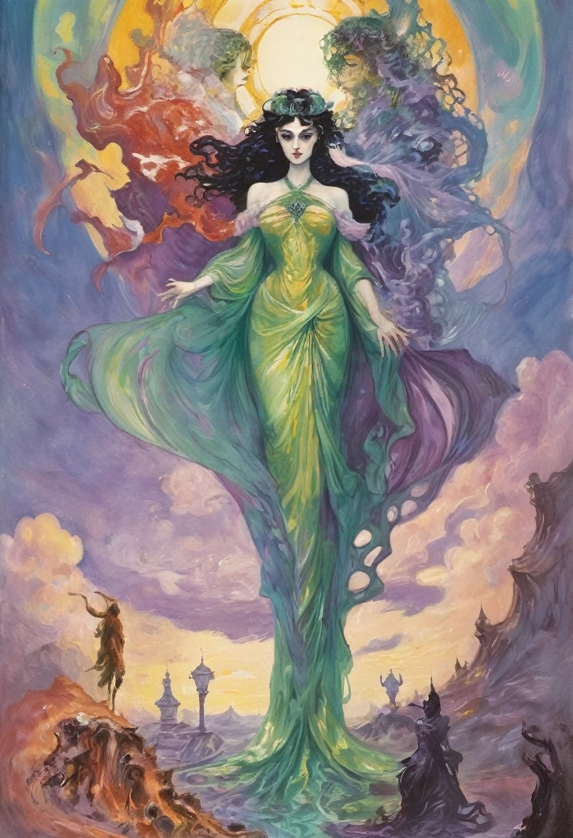 Maleficent Presence Hallucination:
"Show a person paralyzed in bed, with wide eyes, while a malevolent, nebulous presence floats above her. The entity has a spectral and frightening appearance, with tentacles or arms extended toward the person."