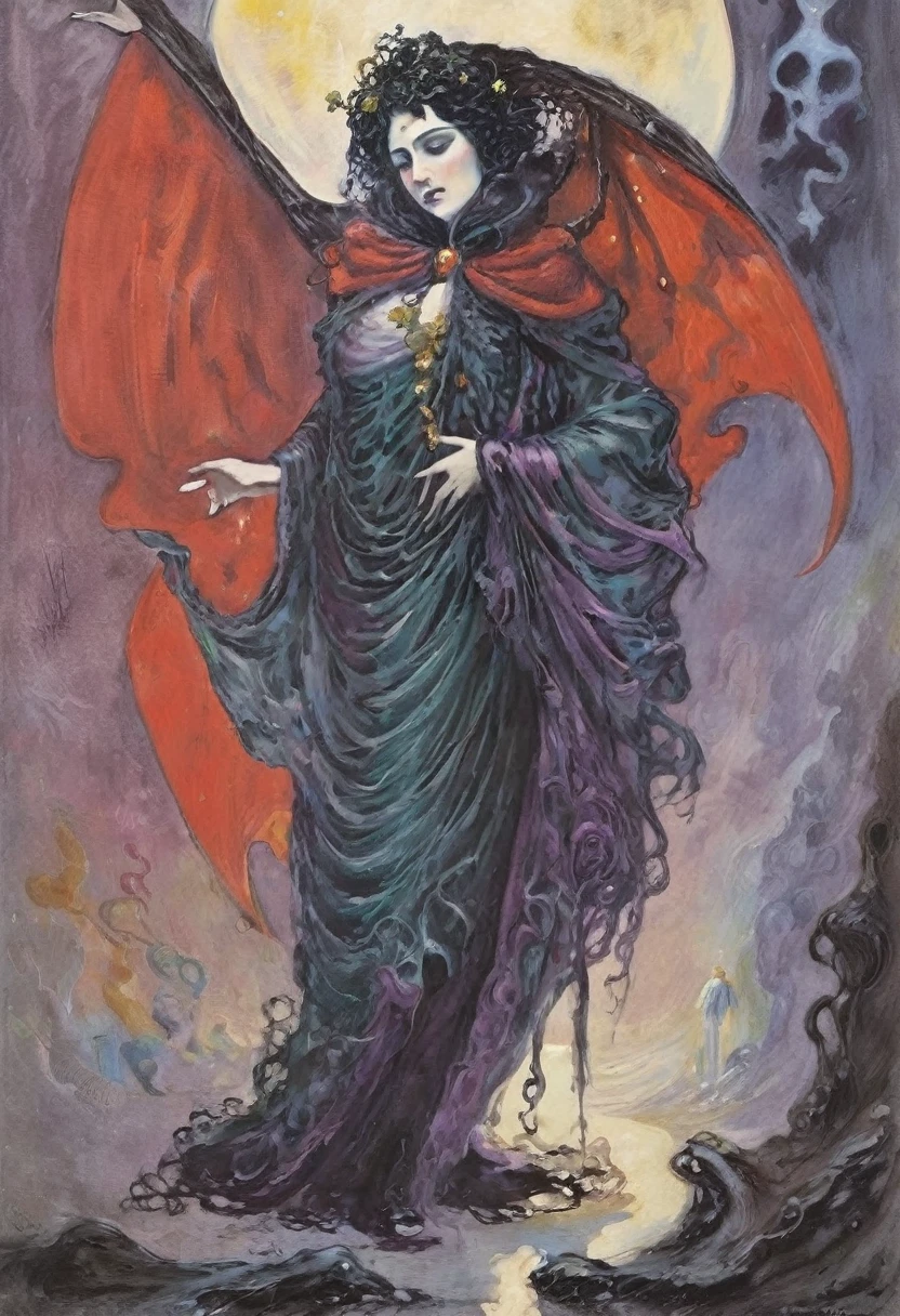 Maleficent Presence Hallucination:
"Show a person paralyzed in bed, with wide eyes, while a malevolent, nebulous presence floats above her. The entity has a spectral and frightening appearance, with tentacles or arms extended toward the person."