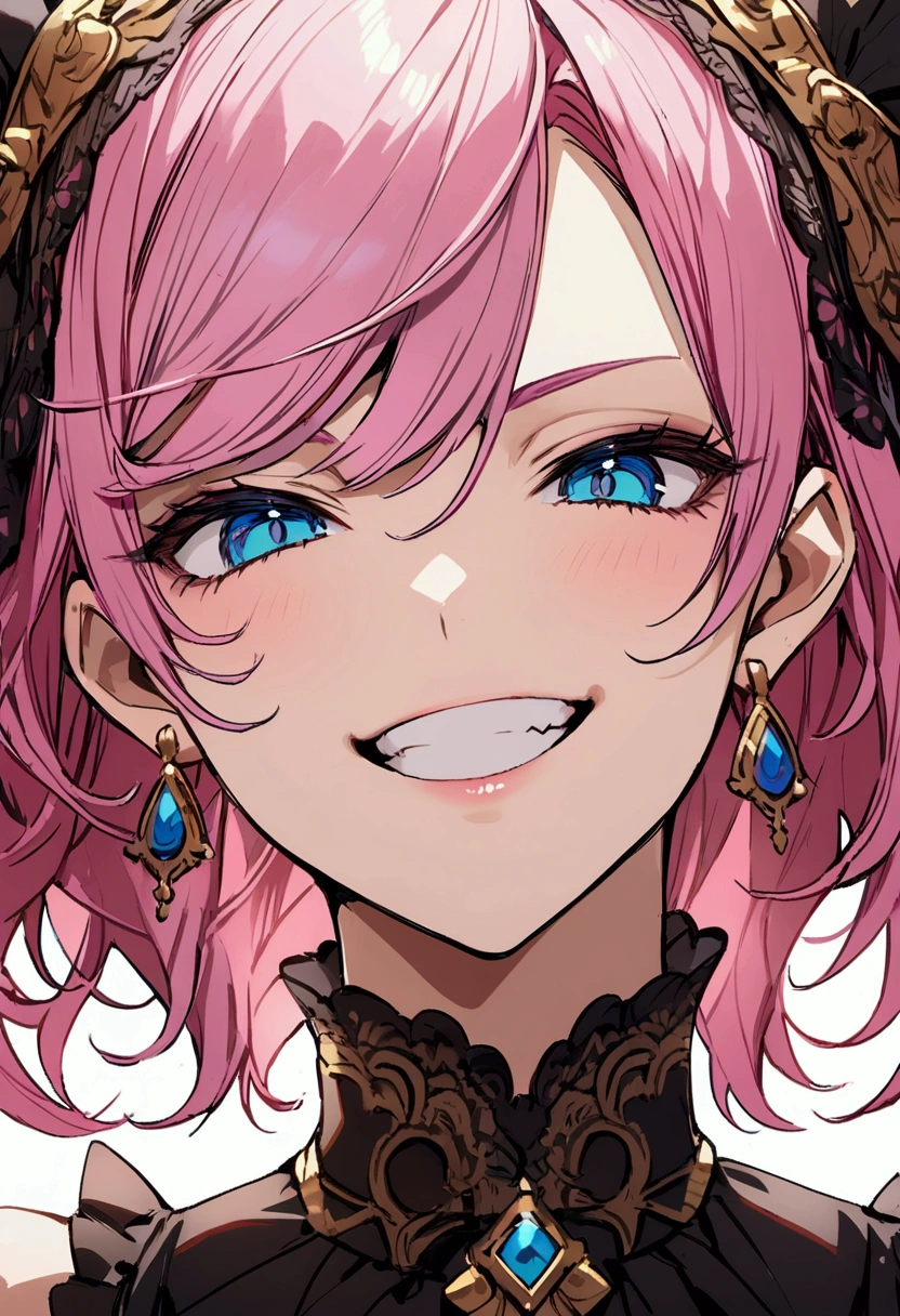noble、Pink Hair、blue eyes、Grin