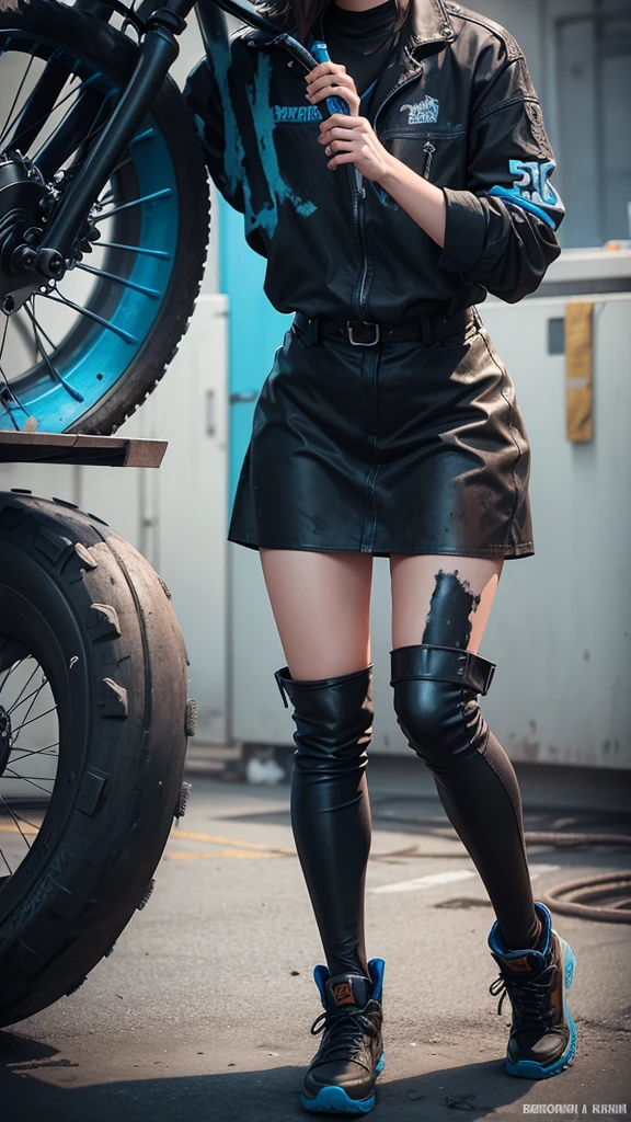 create 5 NFTs related to mechanics with black and blue colors with normal clothes dirty with grease as if they were working,each with a variety of colors and style and function
