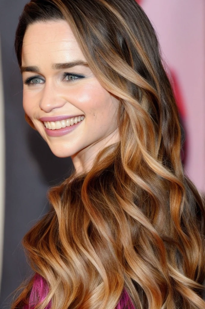 emilia clarke with long hair with colorful highlights