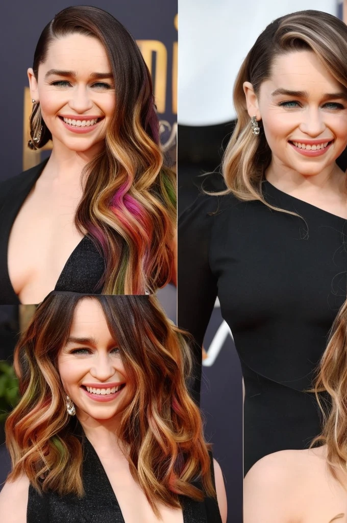 emilia clarke with long hair with colorful highlights