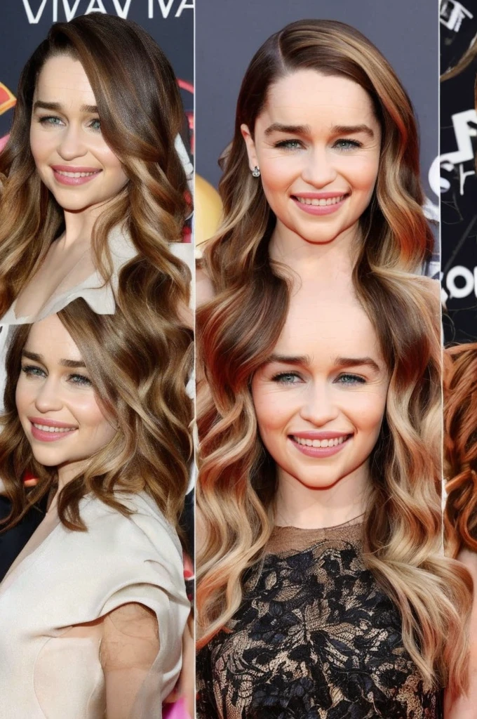 emilia clarke with long hair with colorful highlights