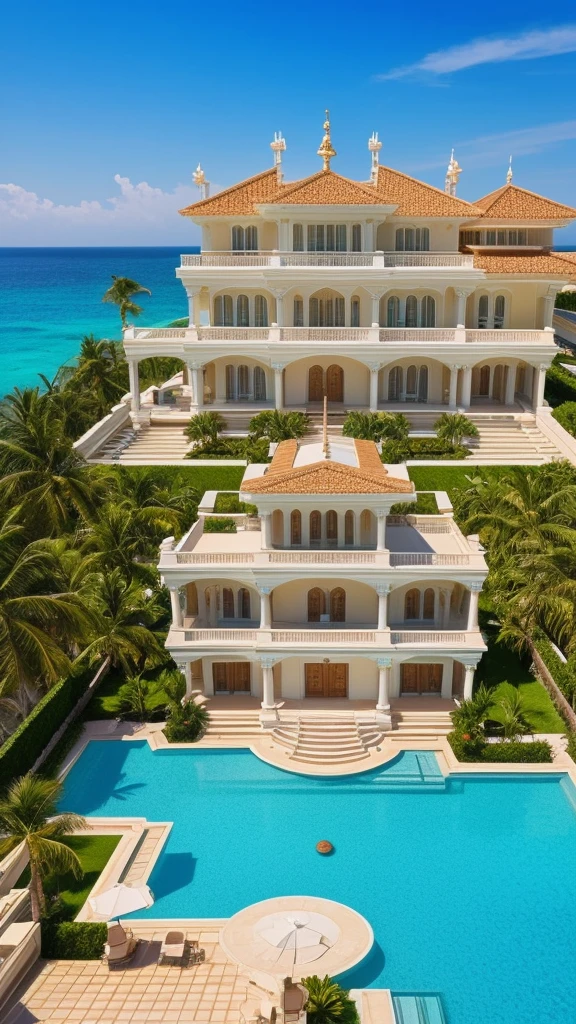 a picture of a house in the middle of the ocean with a pool in the, overlooking the ocean, hyper luxurious, built around ocean, floating palace, beachfront mansion, luxury architecture, well-designed masterpiece, amazing view, stunning architecture, very detailed paradise, rich house, inter dimensional villa, luxurious, trending on pinterest,maximalist, palatial scene, dream pool, luxury lifestyle, stunning view, luxurious theme, сastle on the rock, professional color grading, soft shadows, no contrast, clean sharp focus, film photography , 4k, clear image, promotional lighting,Hyper realistic,Ultra Detailed,Masterpiece, best quality,8k,,4k resolution,RAW, Nikon Z9,