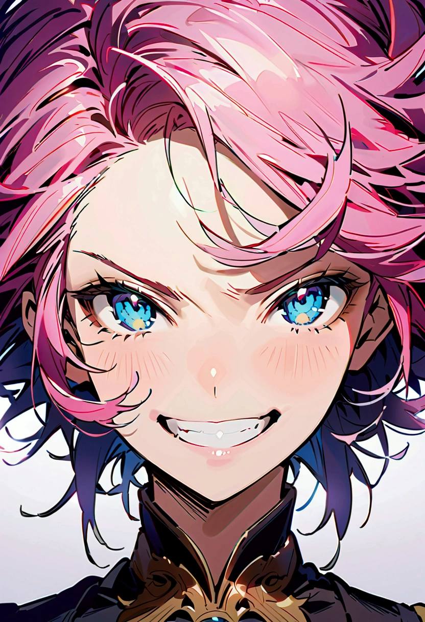 noble、Pink Hair、blue eyes、Grin