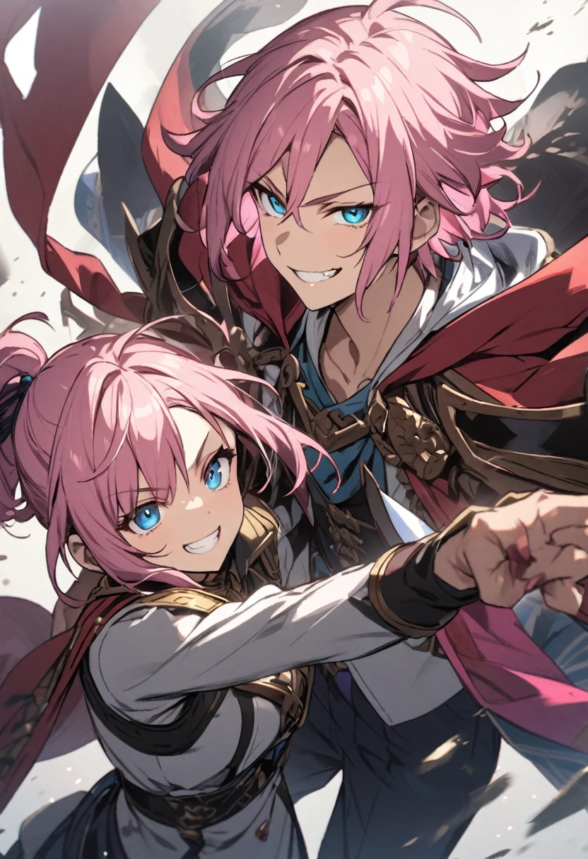 noble、Pink Hair、blue eyes、Grin