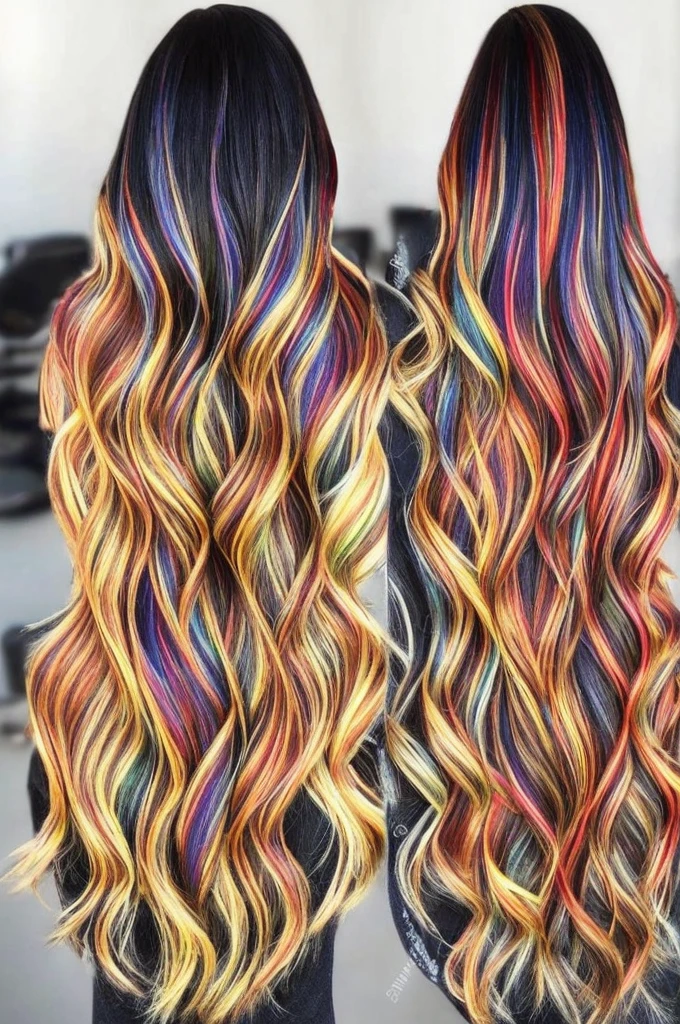  long hair with colorful highlights