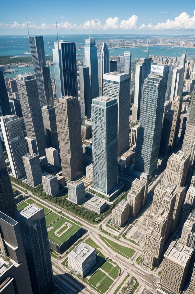 Megalopolises with several buildings and big screens with a well with a peta man in the middle