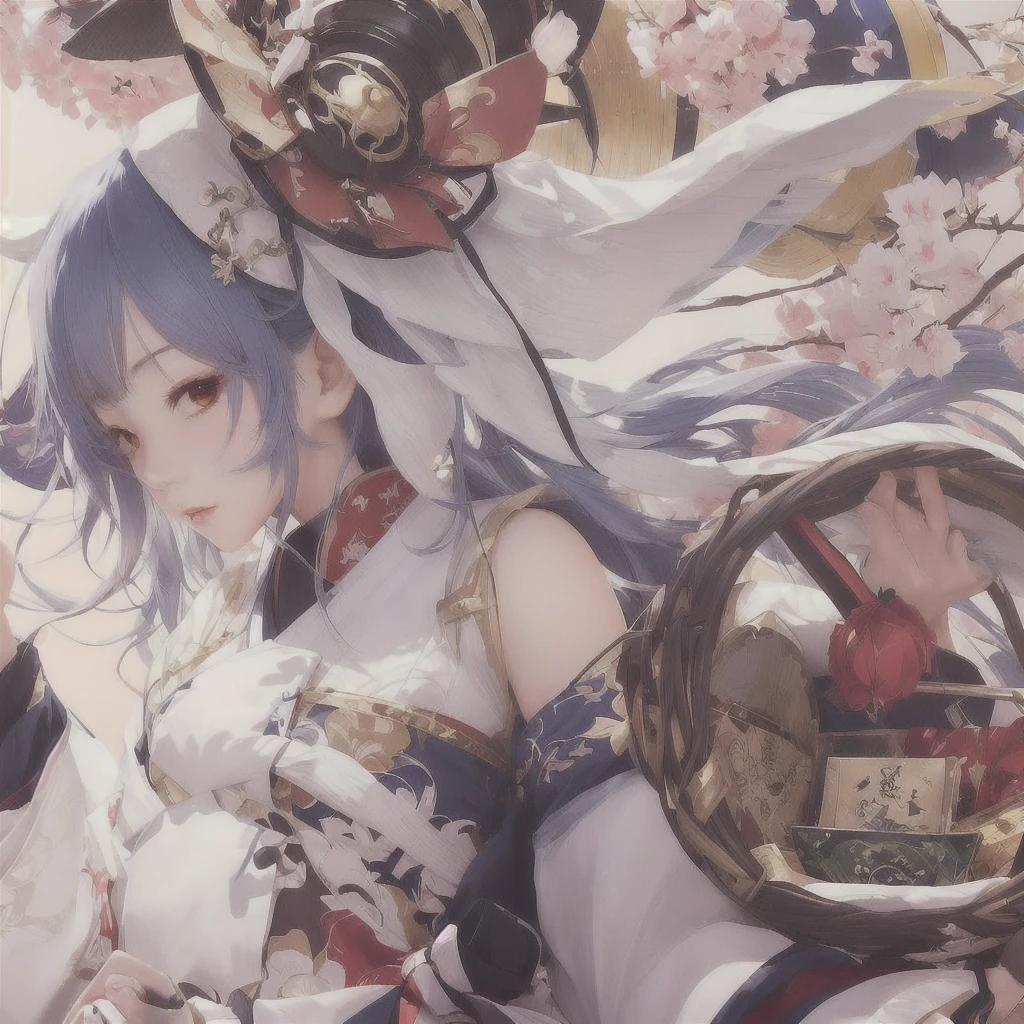 Anime girl with a basket of food and a hat on her head, The Detailed Art of the Onmyoji, Best anime 4k konachan wallpaper, guweiz on pixiv artstation, anime art wallpaper 4k, anime art wallpaper 4k, Zerochan Art, Anime Art Wallpapers 8K, Guweiz on ArtStation Pixiv, onmyoji