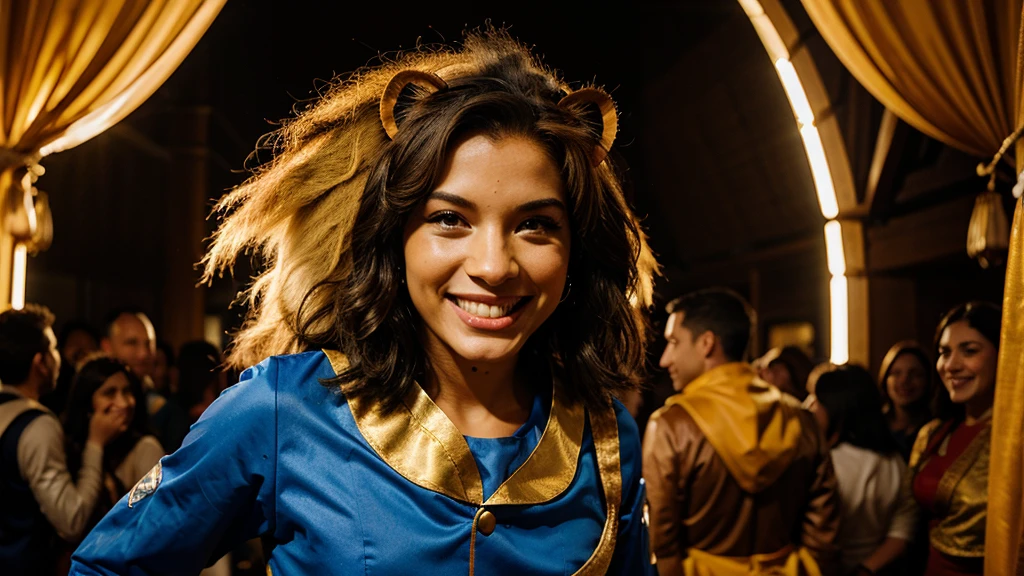 an avatar of a lion with a costume that smiles