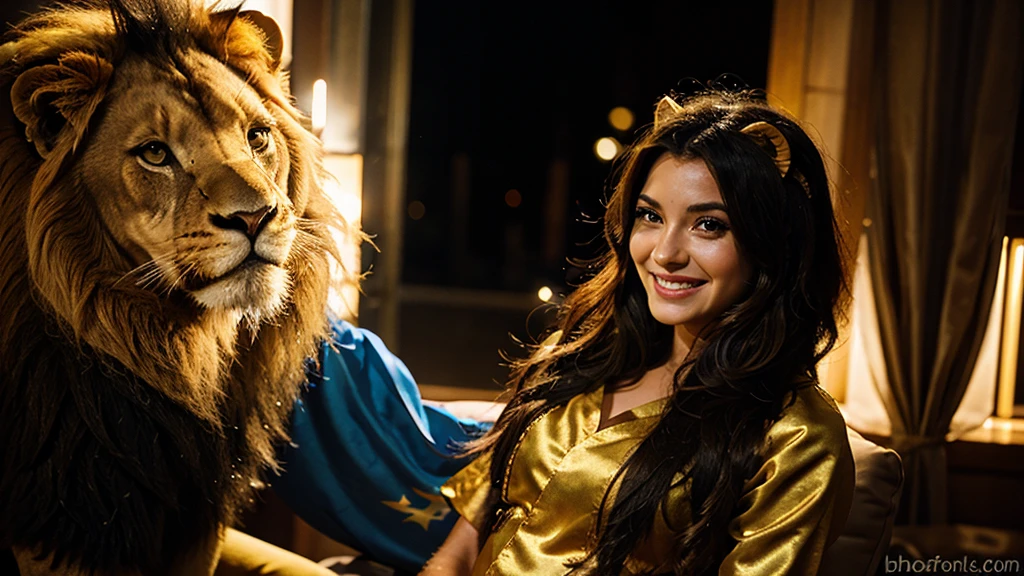 an avatar of a lion with a costume that smiles