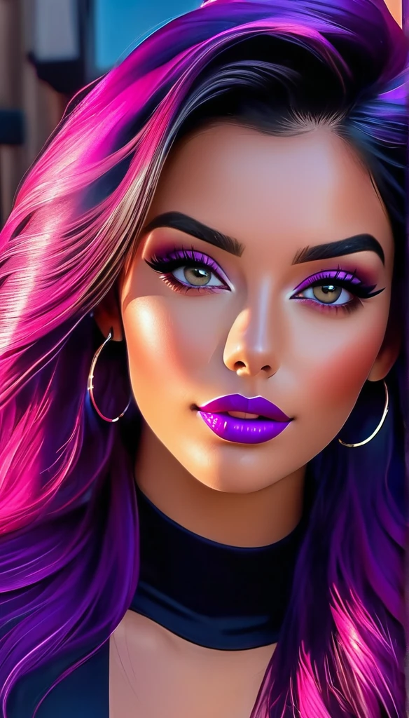 smile, (best quality,8k,hyperrealism:1.2),vibrant colors, sharp focus, insanely detailed, studio lighting, ultra-fine painting, vilolet eye color, black hair blowing in the wind, stunningly realistic eyes and lips, violet lipstick, perfect facial proportions, meticulous skin texture, long eyelashes, expressive emotions, elaborate background, impeccable black clothing and accessories, accurate shadows and highlights, highly realistic lighting and reflections, immaculate attention to detail,2 girls,((2k5)) style, hyper realistic photo, vibrant colors, 16k