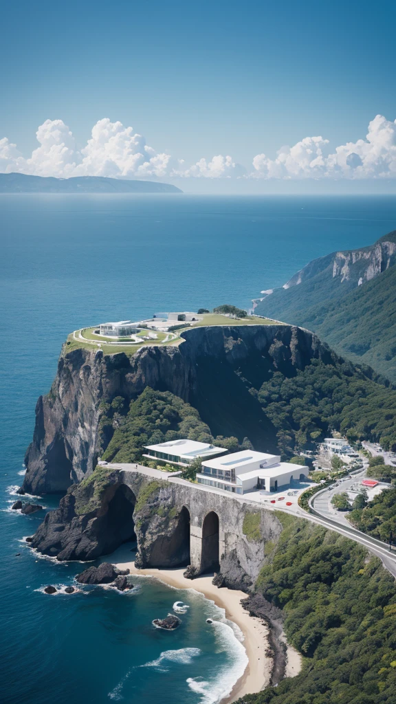 A stunning minimal black and white mansion designed by Dieter Rams, BRAUN. Product ad retro. industrial design inspiration. Unreal engine render, natural lighting, on cliffside overlooking the ocean.maximalist, palatial scene, dream pool, luxury lifestyle, stunning view, luxurious theme, сastle on the rock, professional color grading, soft shadows, no contrast, clean sharp focus, film photography , 4k, clear image, promotional lighting,Hyper realistic,Ultra Detailed,Masterpiece, best quality,8k,,4k resolution,RAW, Nikon Z9,