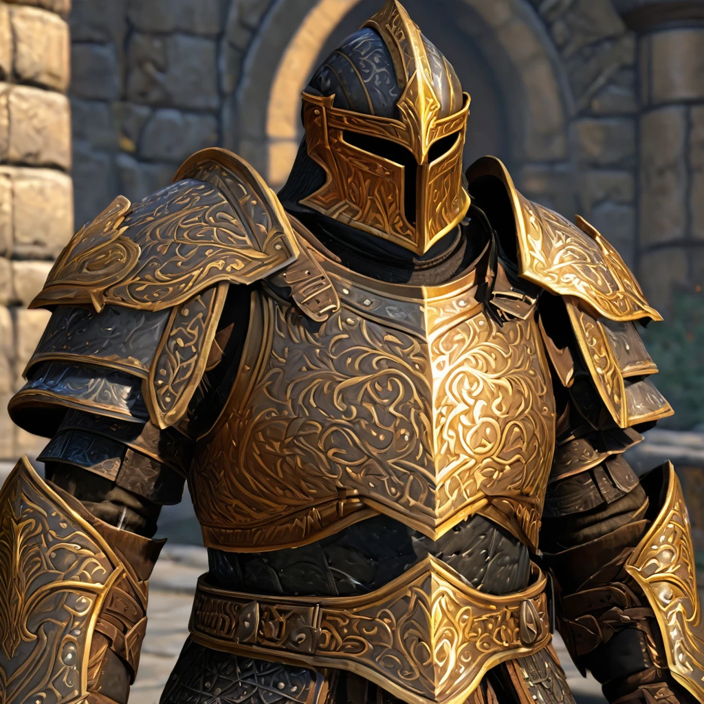 metal armor , male plate armored chest, heavy chestplate armor, chestplate, bronze dwarven breastplate, eso armor, heavy plate armor, black plate armor, intricate etched armor, plate armored chest, detailed bronze armor, intricate plate armor, ornamented armor, intricate bronze armour, golden etched breastplate, intricate metal armor
