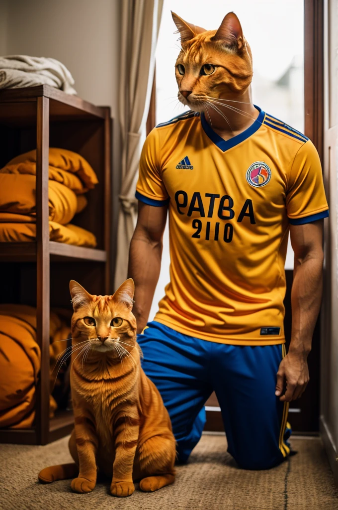 Orange cat with Colombia national team shirt 