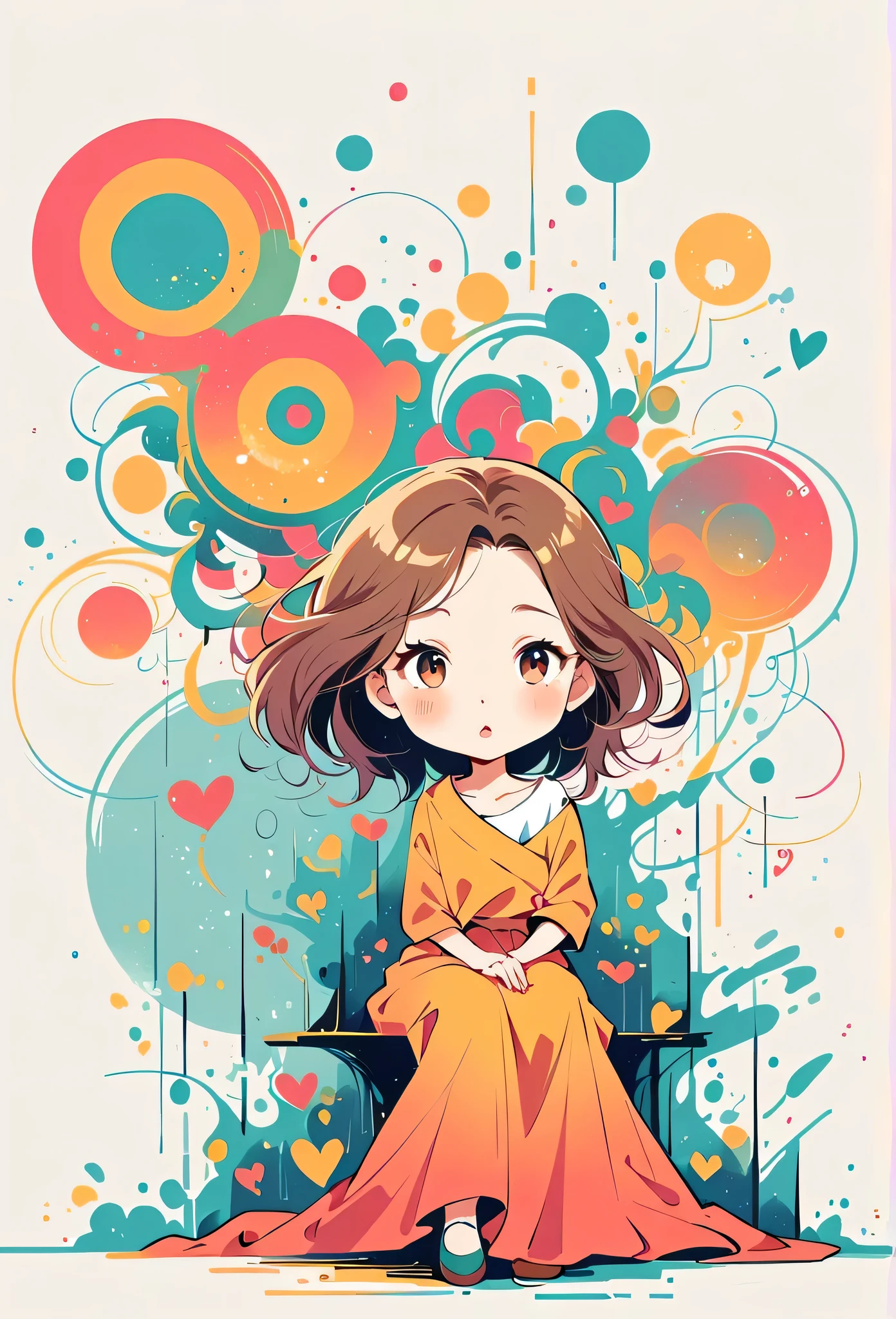 Watase Seizo style, Standing in front of a high wall,Simple Line Initialism,Abstract art,Urban Background, (((The most beautiful girl))), Lips in Love, sitting