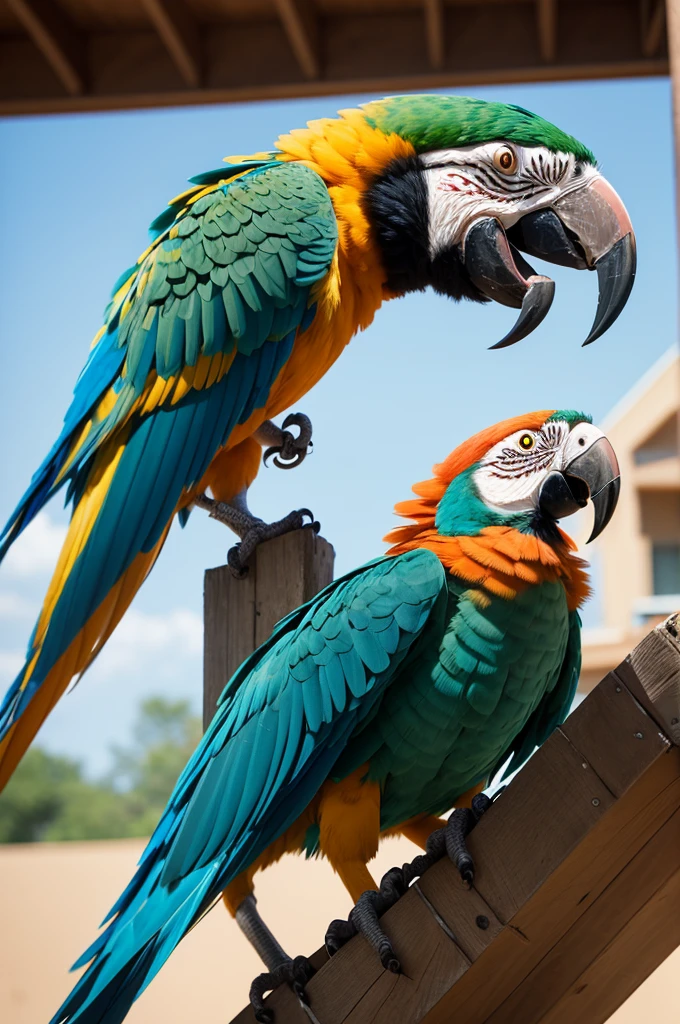 Chat I need a mascot for my tourism athletics, which would be a fierce and strong macaw but in unrealistic animation