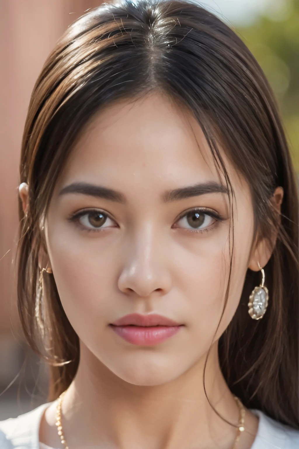 realistic, High resolution, soft light,1 female, alone, hip up, (detailed face), jewelry, streetwear, beauty model, Eyes that invite the viewer, Spouse'perspective, attractive appearance, sexy smile, perfect style, perfect balance, fine skin, naughty look, I can see your breasts