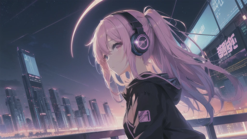 Anime girl wearing headphones and looking at the night city, Anime Style 4k, Nightcore, anime art wallpaper 4k, anime art wallpaper 4k, anime wallpaper 4k, anime wallpaper 4k, Anime Moe Art Style, Best anime 4k konachan wallpaper, Anime Art Wallpapers 8K, 4k anime wallpaper, Cyberpunk Anime Girl, Digital anime art