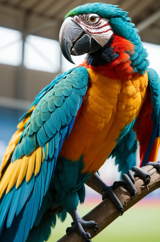 Chat I need a mascot for my tourism athletics, which would be a fierce and strong macaw but in unrealistic animation 