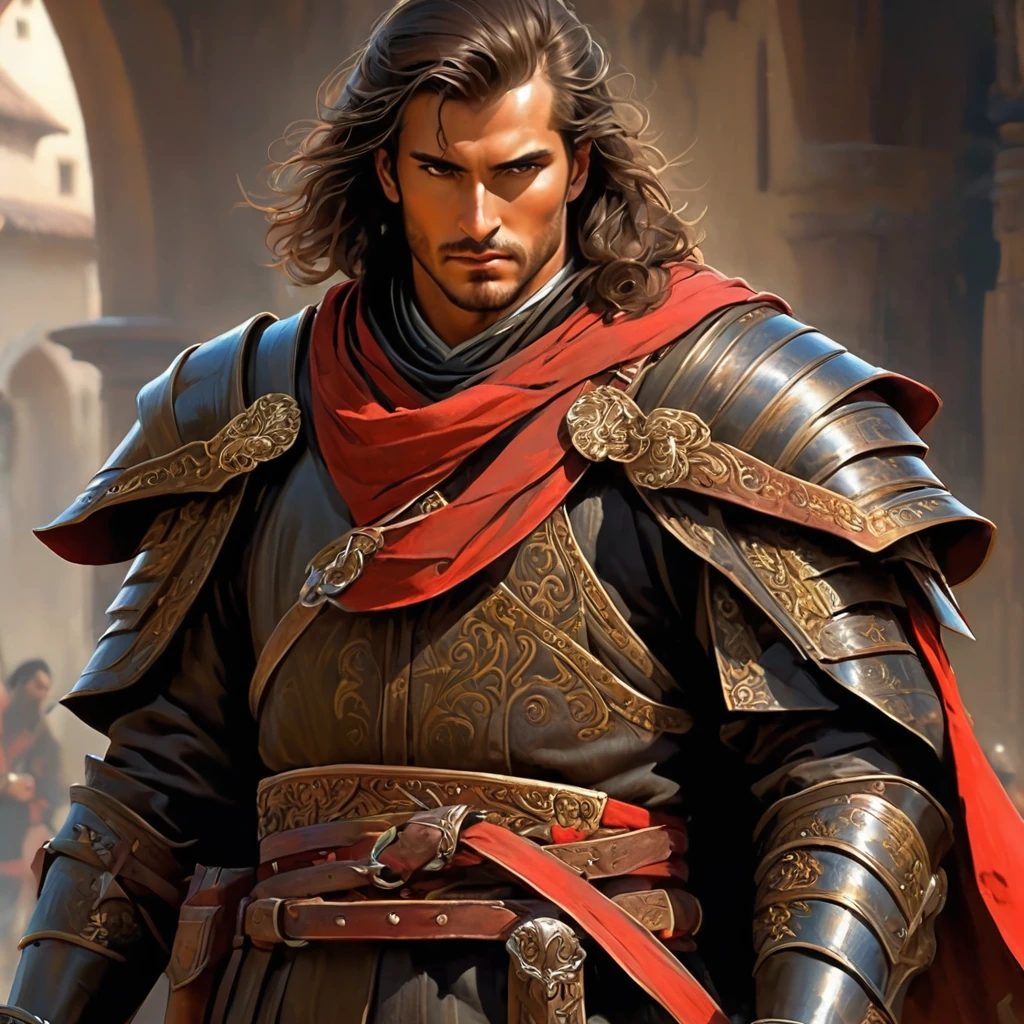 brown and black jacket with a red belt, cloth jerkin, stylised military clothes, very detailed and rich clothing, tied leather armor, flowing robes and leather armor, scaled robes, brown armor, highly detailed clothing, battle garments, tattered cloth robes, armor and robes, leather armored, monk's robe, fantasy robe