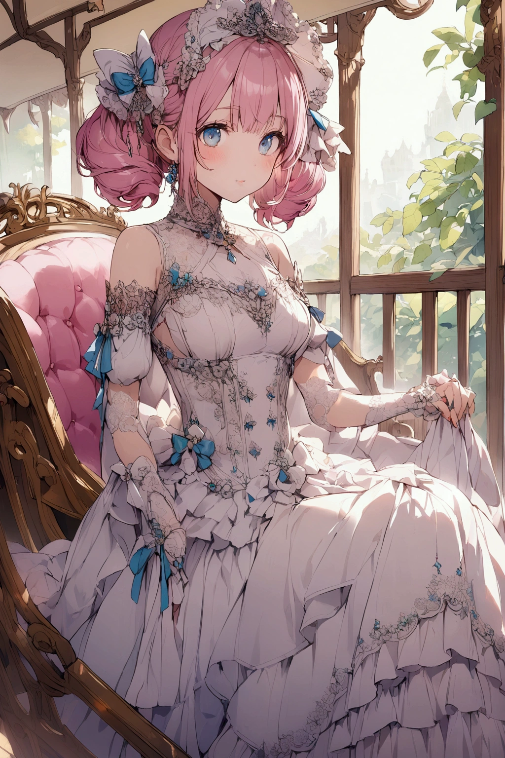 carriage、Pink Hair、blue eyes