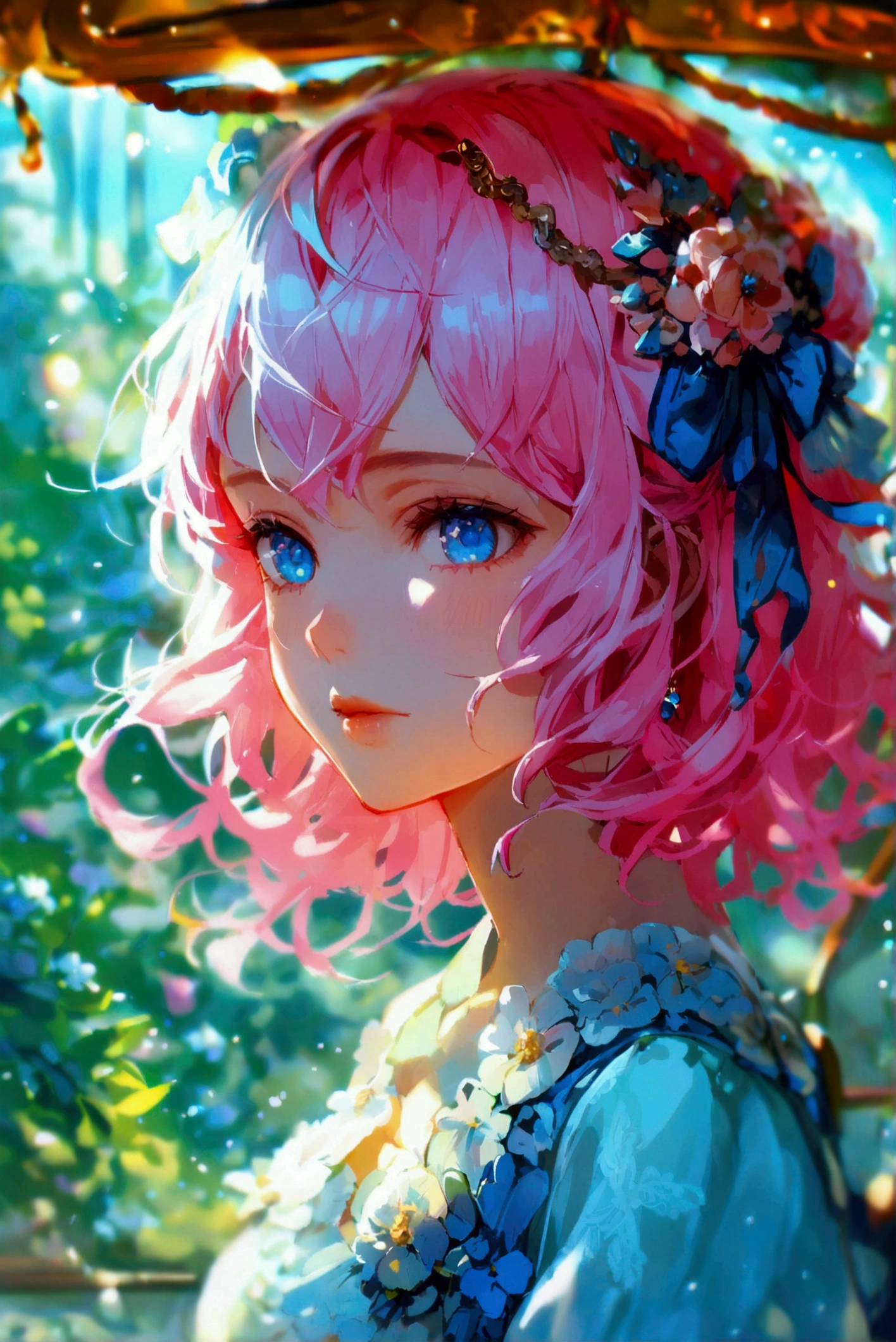 carriage、Pink Hair、blue eyes