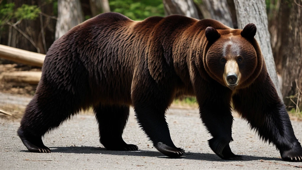 Bear、凶悪なBear、Vicious Claws、A pose that looks like it&#39;s about to attack、Body and face covered in wounds、Wearing bone armor、Zoom in