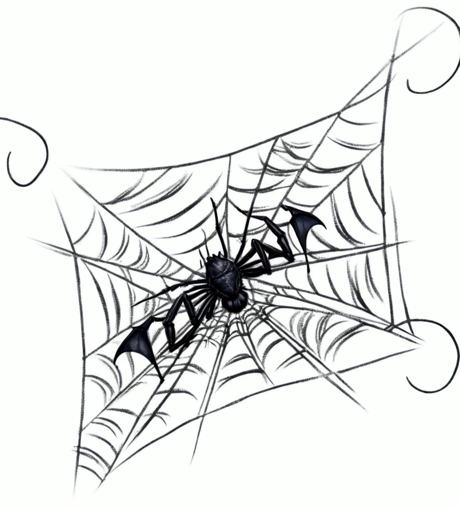 a drawing of a bat-covered spider web, intricate cobweb, spidery body, detailed spider webs, eerie cobwebs, spidery and irregular webbing, (best quality,4k,8k,highres,masterpiece:1.2),ultra-detailed,(realistic,photorealistic,photo-realistic:1.37),dark gothic horror atmosphere,dramatic lighting,moody colors,dramatic shadows,haunting,sinister,ominous