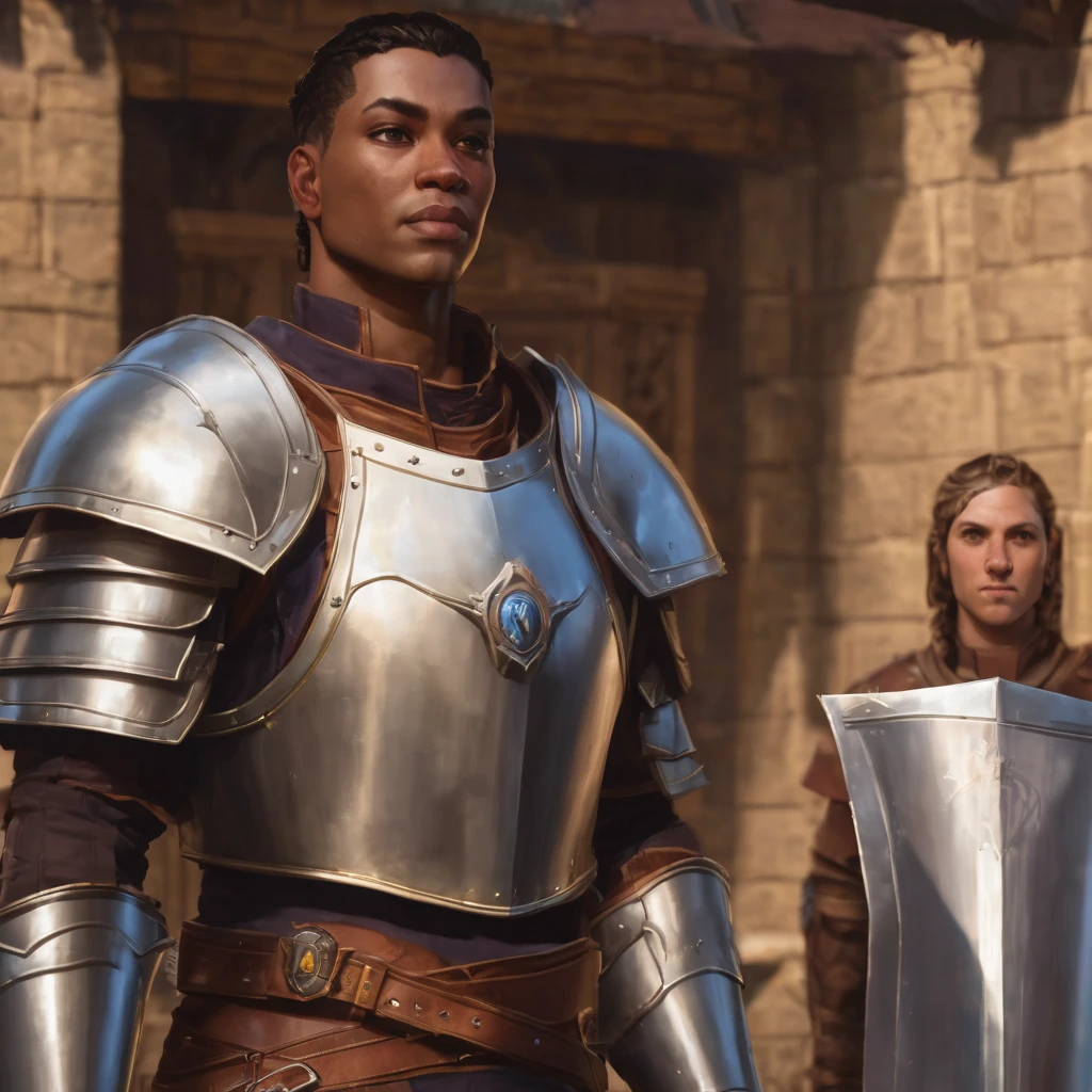 Human paladin morningstar shield plate armor