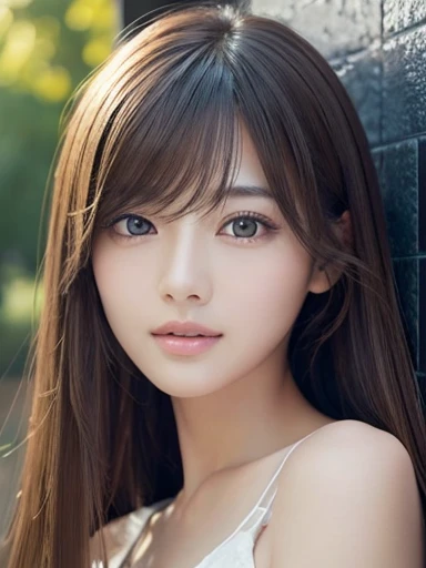 masterpiece、1 beautiful girl、Fine brown eyes、Puffy eyes、Highest quality, 超High resolution, (Reality: 1.4), Cinema Lighting、(Japanese)、Asian Beauty、Super Beauty、Medium Hair、Beautiful Skin、Slender、(Look at the viewers)、(Surreal)、(High resolution)、(8K)、(Very detailed)、(Beautiful and detailed eyes)、(Ultra-detailed)、 (wall-)、Detailed face、Bright lighting、Professional Lighting、