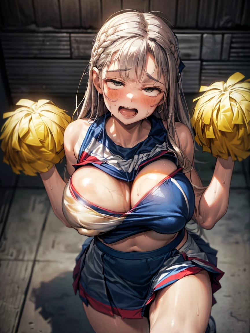 (Very tiny girl rides guy perfectly:1.5)、(Petite girl riding:1.3)、((Big Breasts:2))、(eyes half closed:1.9)、(Grin)、(The body shakes violently)、8K resolution、 ((Highest quality))、Anatomically correct、(Cheerleader:1.9)、((Hasselblad Photos))、[:(Detailed face:1.2):0.2]、(heavy rain:1.5)、(Sweaty:1.3)、(Top view:1.9)、(braid one's hair:1.5)、(Loss of strength from the body:1.3)、(呻吟)、(Squat:1.7)、(Surrounded by a lot of middle-aged men:1.6)、((Upper Body:1.9))、(Leaning forward:1.6)、(shame:1.3)、(Groping the chest:1.6)
