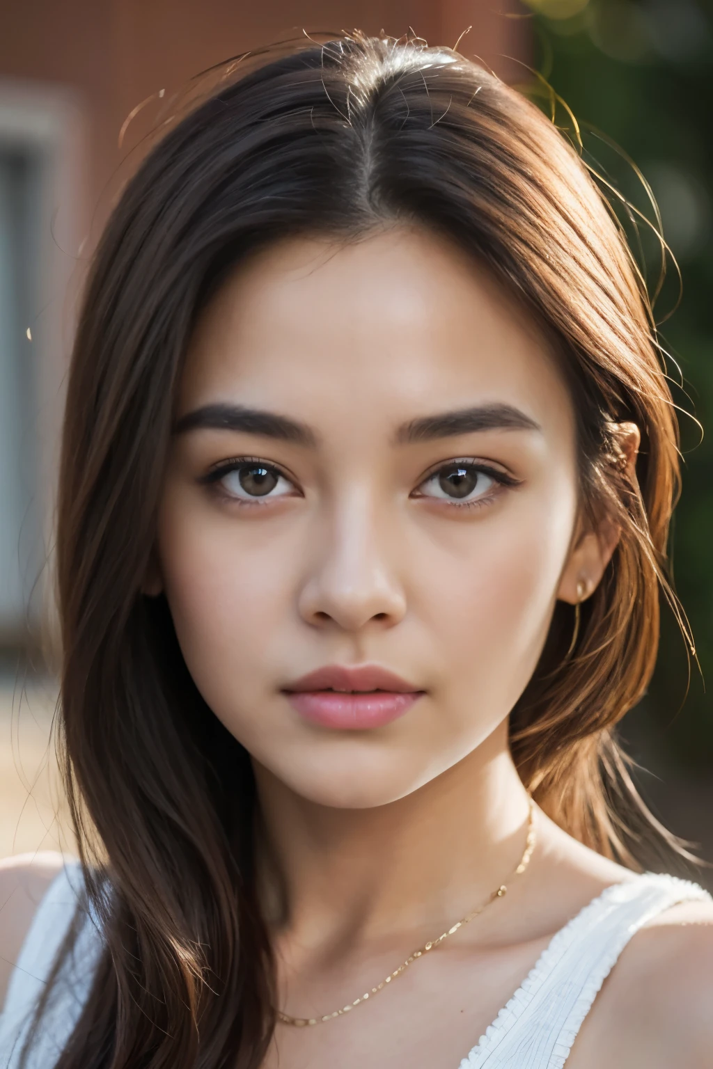 realistic, High resolution, soft light,1 female, alone, hip up, (detailed face), jewelry, streetwear, beauty model, Eyes that invite the viewer, Spouse'perspective, attractive appearance, sexy smile, perfect style, perfect balance, fine skin, naughty look, I can see your breasts