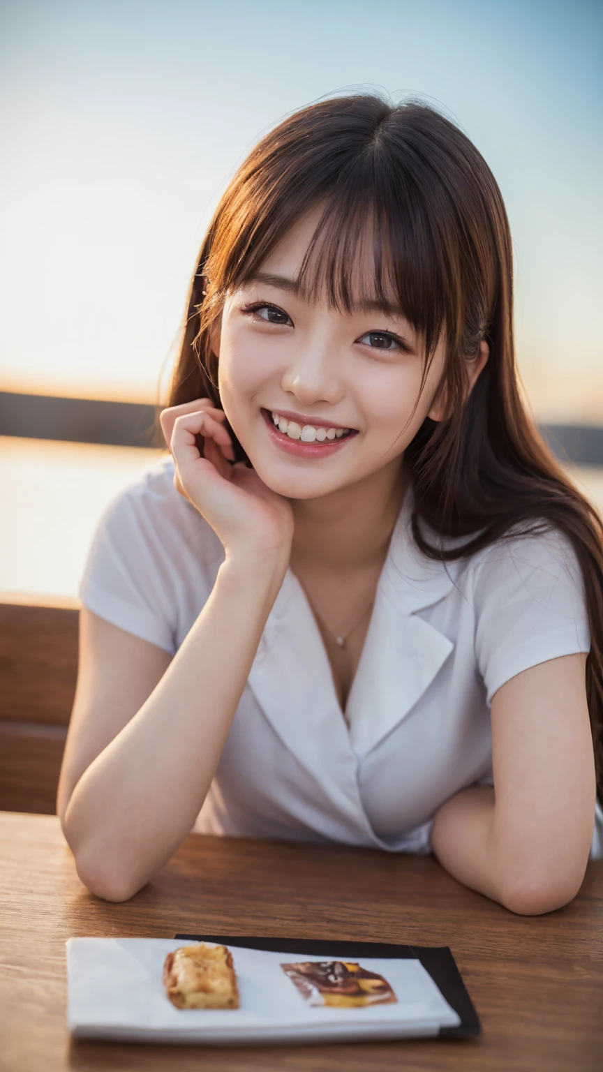 (8K, Ultra-high resolution, Highest quality, Tabletop:1.2),(18-year-old:1.2)、(Insincere laughter)、(avert your eyes)、8K、Japanese girl&#39;s life々Beautiful portrait、Photorealistic、Ultra-high resolution、Highest quality、 (relatively large breasts, Cleavage:1.5),(Tank top and no bra :1.3)、(From below:1.2)、Sit on a chair、Arms crossed、(Panty shot:1.2)、(High-end cafe:1.4) break (Natural skin texture、Detailed skin、Hyperrealism、Ultra Sharpness)、Intricate details、Depth of written boundary、Dim lighting、Japanese Idol、Nogizaka idol、Gravure idol pose、actress、Fashion model posing、expensive