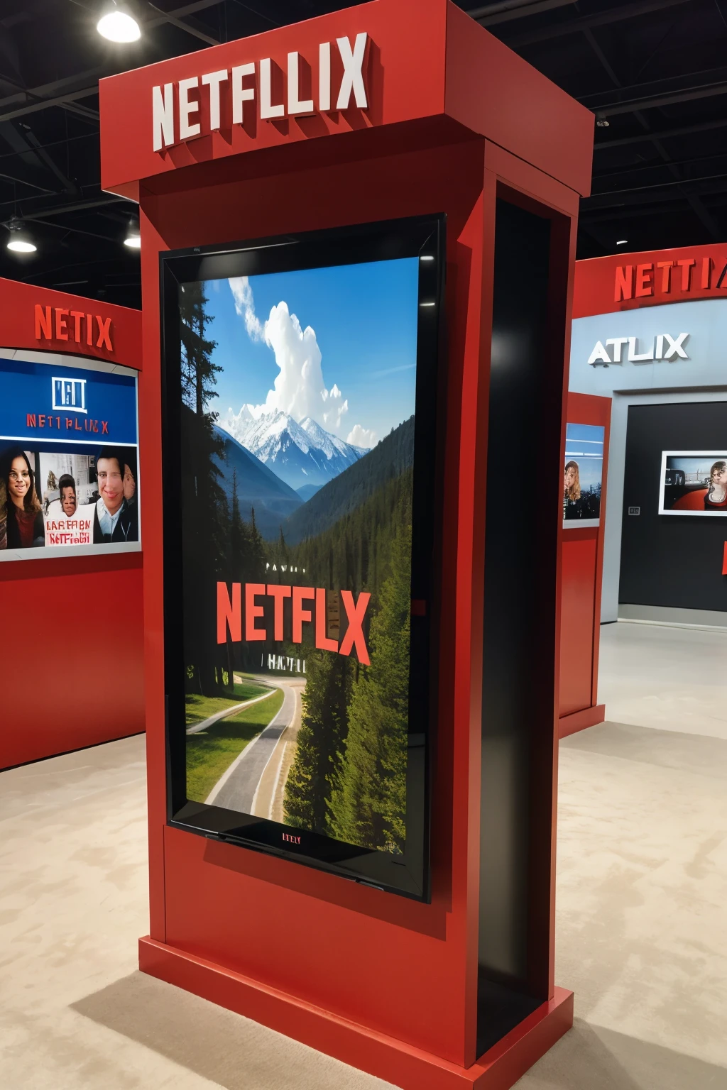 ((Best Quality)), ((Masterpiece)), (detailed), 1 large Netflix brand interactive booth