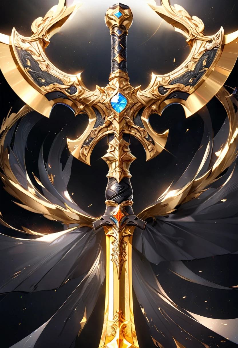 masterpiece, 8k, best quality, highly detailed, a two handed golden double headed greataxe with holy radiance