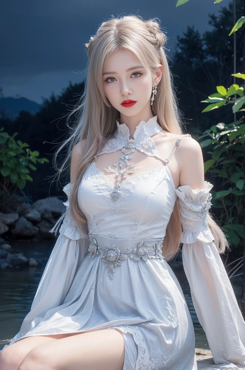 best quality, tmasterpiece,Ultra-high resolution,Clear face,(Reality:1.4),ferpect lighting,(upper body shot), (photorealistic:1.50), anime wallpaper, Guviz style artwork, cover-up fantasy up to magic , by Yang J, Guviz, beautiful artwork illustration, beautiful digital artwork, beautiful digital illustration, Li Song, beautiful anime portrait, art style in Beauvot, Lips wear thick red lipstick