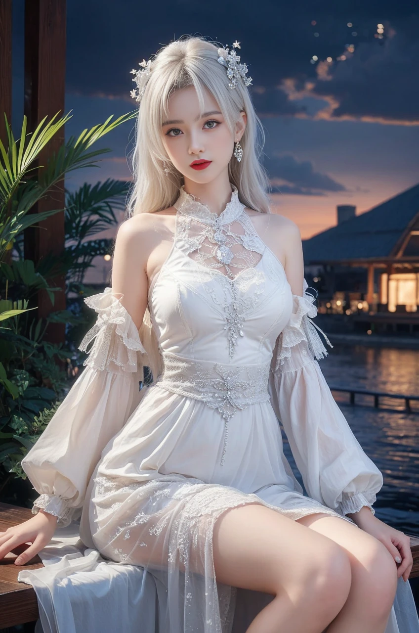 best quality, tmasterpiece,Ultra-high resolution,Clear face,(Reality:1.4),ferpect lighting,(upper body shot), (photorealistic:1.50), anime wallpaper, Guviz style artwork, cover-up fantasy up to magic , by Yang J, Guviz, beautiful artwork illustration, beautiful digital artwork, beautiful digital illustration, Li Song, beautiful anime portrait, art style in Beauvot, Lips wear thick red lipstick