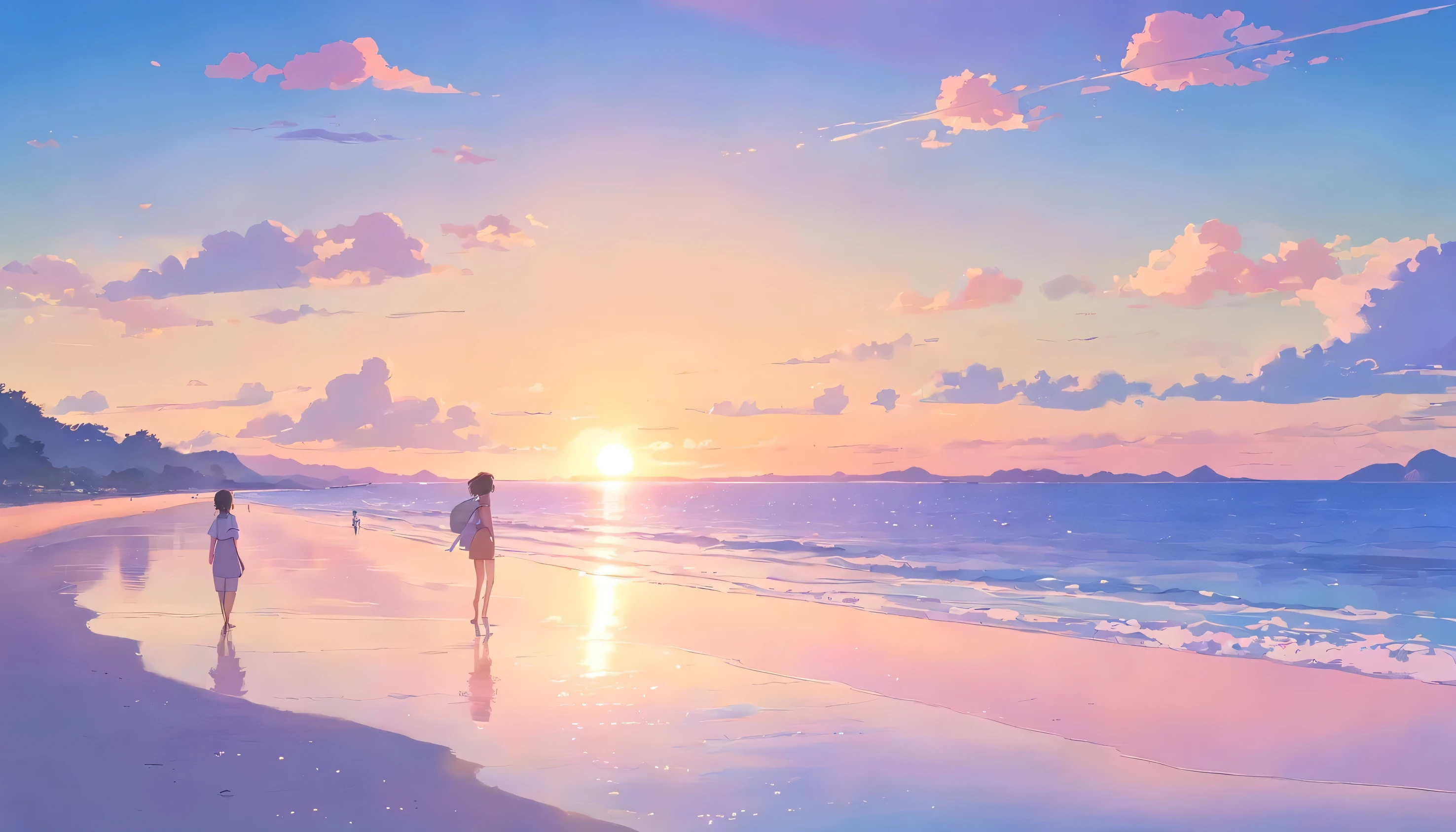 When the sun sets on the beach. The sky is painted in a stunning pastel color - gray-blue, With soft pink, And the wonderful lavender,