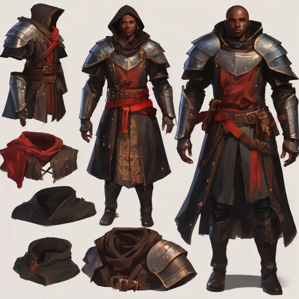 brown and black jacket with a red belt, cloth jerkin, stylised military clothes, very detailed and rich clothing, tied leather armor, flowing robes and leather armor, scaled robes, brown armor, highly detailed clothing, battle garments, tattered cloth robes, armor and robes, leather armored, monk's robe, fantasy robe