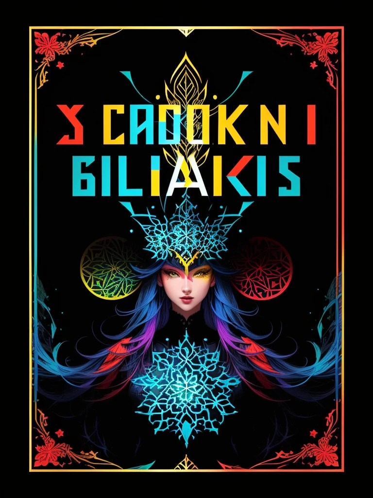 "Transform this book cover into a vibrant, colorful version. Keep decorative elements and symbols, but use bright, cheerful colors to make the design stand out. Incorporate shades of blue, Unripe, red and yellow to give the cover a more dynamic and engaging feel."