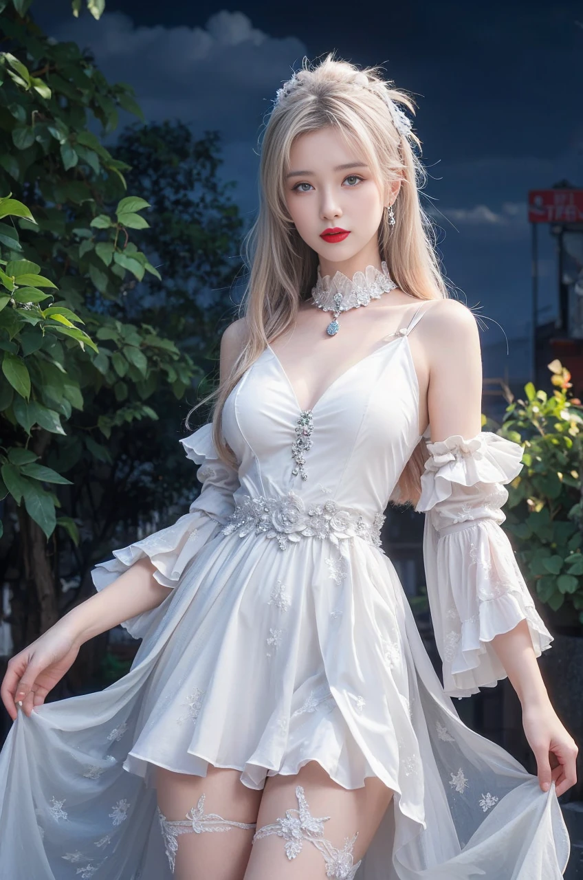 best quality, tmasterpiece,Ultra-high resolution,Clear face,(Reality:1.4),ferpect lighting,(upper body shot), (photorealistic:1.50), anime wallpaper, Guviz style artwork, cover-up fantasy up to magic , by Yang J, Guviz, beautiful artwork illustration, beautiful digital artwork, beautiful digital illustration, Li Song, beautiful anime portrait, art style in Beauvot, Lips wear thick red lipstick