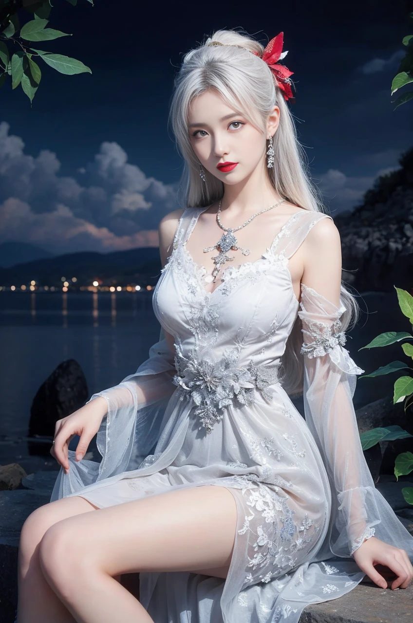 best quality, tmasterpiece,Ultra-high resolution,Clear face,（Reality：1.4），ferpect lighting，(upper body shot), (photorealistic:1.50), anime wallpaper, Guviz style artwork, cover-up fantasy up to magic , by Yang J, Guviz, beautiful artwork illustration, beautiful digital artwork, beautiful digital illustration, Li Song, beautiful anime portrait, art style in Beauvot, Lips wear thick red lipstick